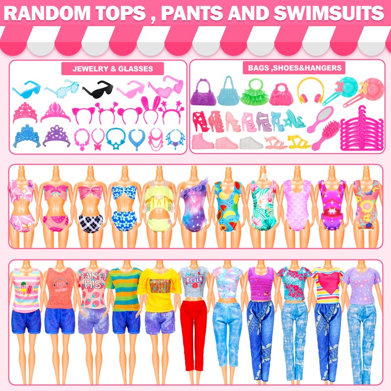 Bymore ï»¿195 Pcs Doll Clothes and Accessories Kit, Include Princess Gowns, Fashion Skirt, Slip Dresses, Tops, Pants, Bikini Swimsuits, Shoes, Crowns, Necklaces, Glasses, Hangers in Gift Box for 11"-12" Dolls - Image 5